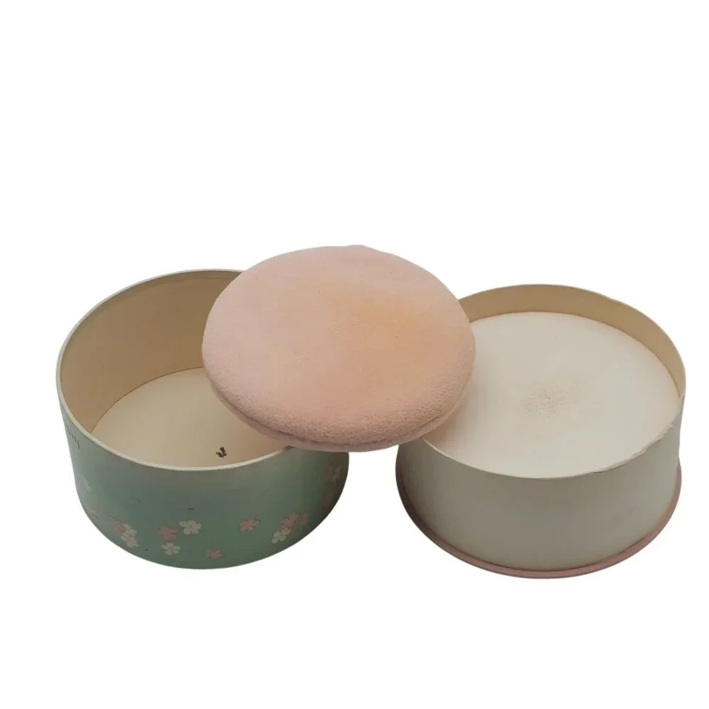 Vintage Helena Rubinstein Apple Blossom Body Powder Tin Ribbon Bow 1950s Pink